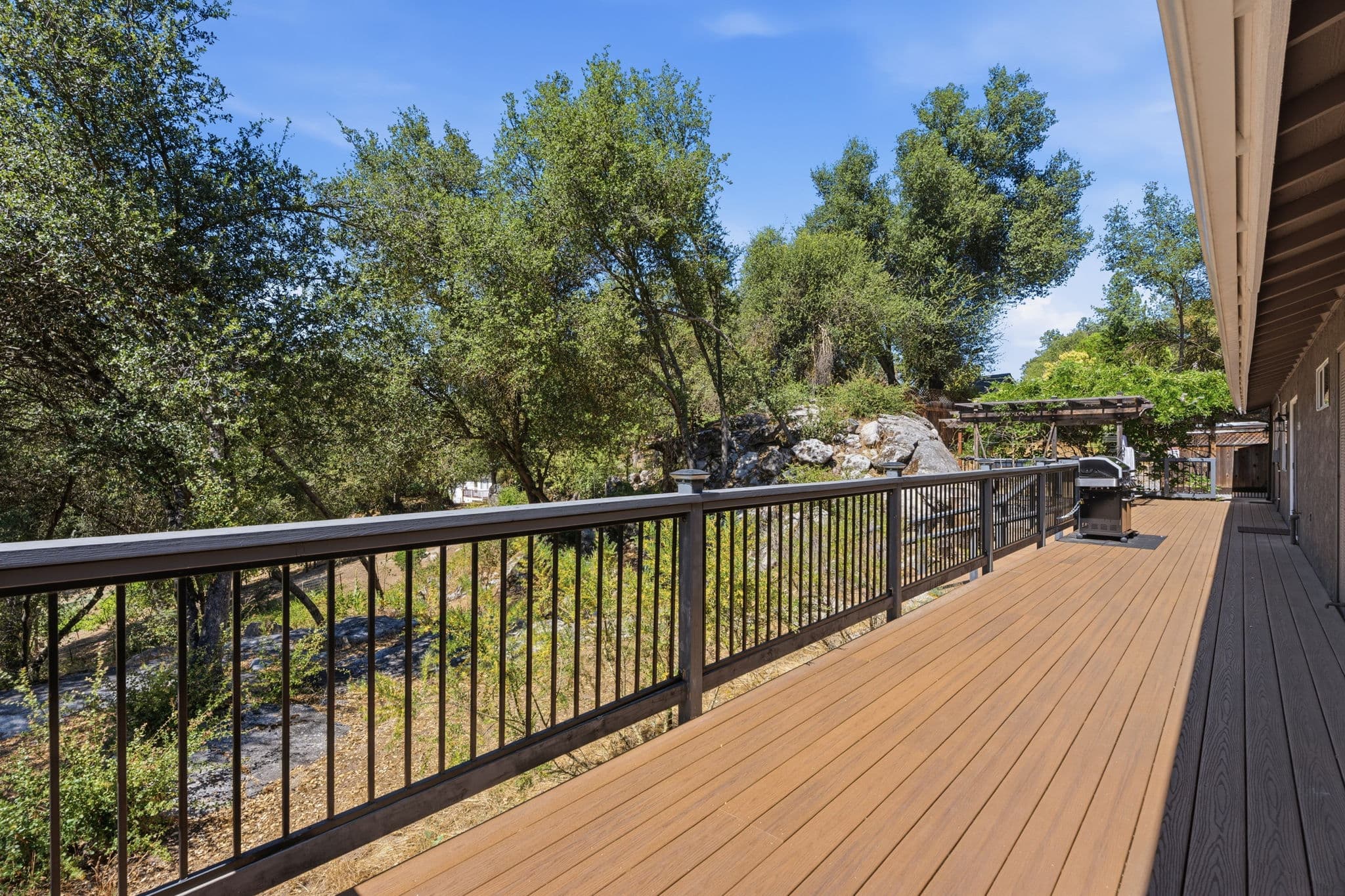 Back deck dining and viewing area among the trees